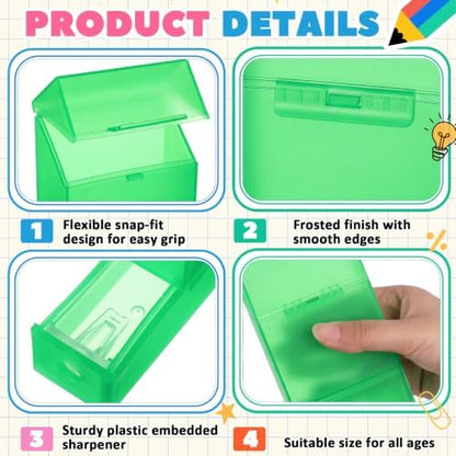 Clabby 1 Pcs 2 in 1 Plastic Crayon Box with Sharpener Holds 24, Green