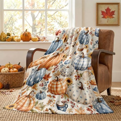 Aipon Fall Vintage Coffee Maple Leaf Pumpkin Throw Blanket
