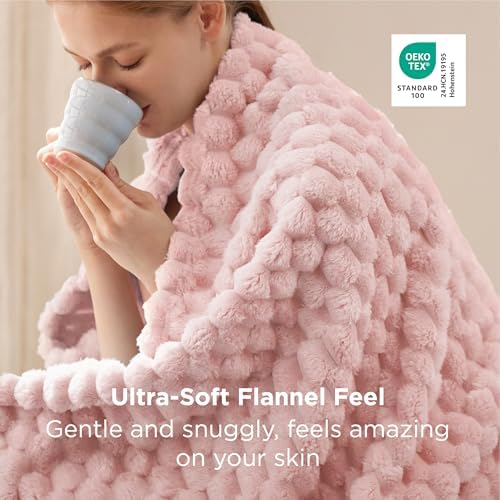 Bedsure Pink Throw Blanket for Couch - 350GSM Fluffy Plush Bubble