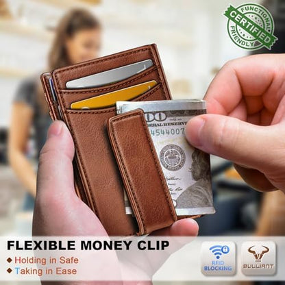 BULLIANT Magnetic Slim Leather Pocket Wallet Money Clip For Men