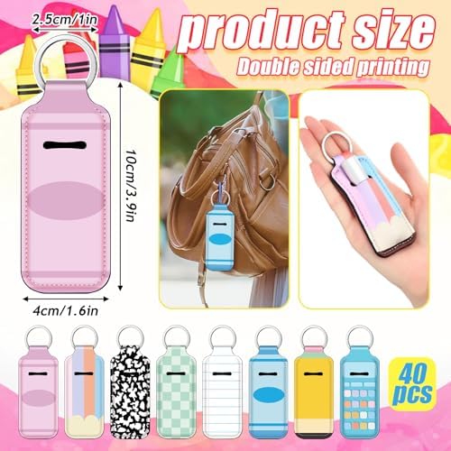 40 Pcs Teacher Lipstick Holder Keychain, Pastel