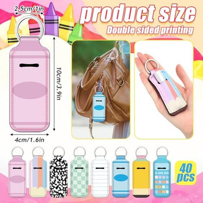 40 Pcs Teacher Lipstick Holder Keychain, Pastel