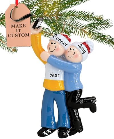 Personalized Couple Ornament 2026, Taking Selfie Photo on Cell Phone