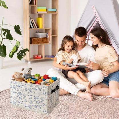 Blue Preppy Beach Seashell Foldable Storage Bins Box with Handles