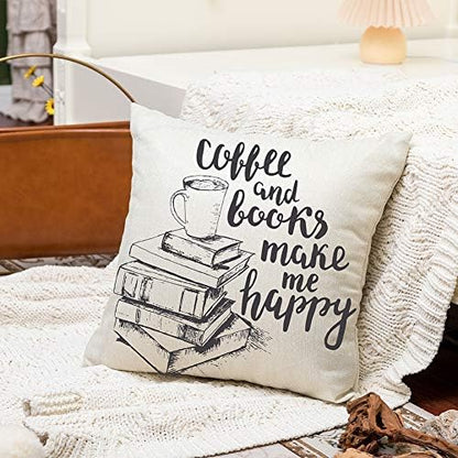 Ogiselestyle Throw Pillow Cover Coffee And Books Make Me Happy Quote