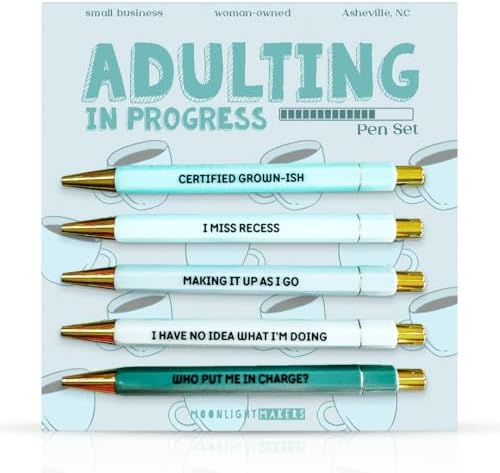Moonlight Makers Ballpoint Pens Black Ink, Set of 5, Adulting in