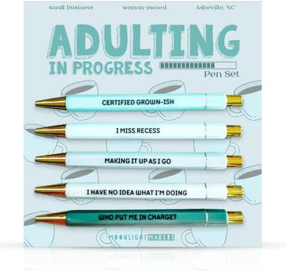 Moonlight Makers Ballpoint Pens Black Ink, Set of 5, Adulting in