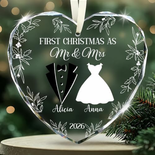 Personalized First Christmas Married Glass Ornament 2026 – Custom