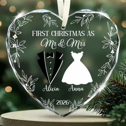 Personalized First Christmas Married Glass Ornament 2026 – Custom