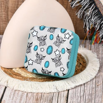 Western Jewelry Box Case Highland Cow Print Travel Jewelry Organizer