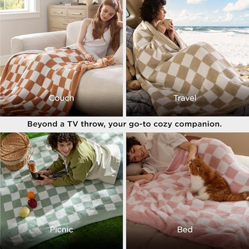 Bedsure Beige Fall Throw Blanket for Couch, Cozy Soft Checkered