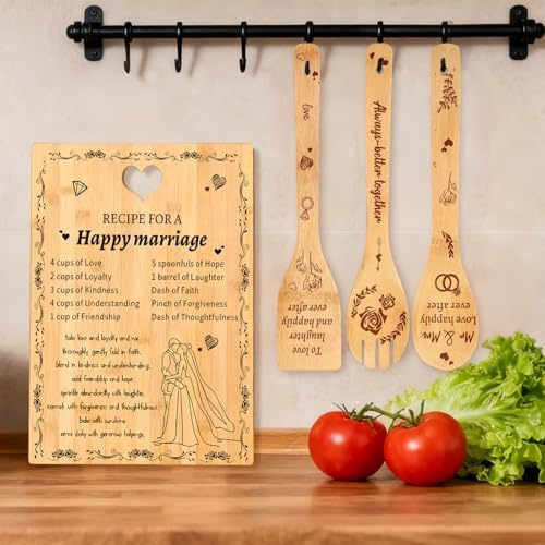 Wedding Gift Recipe for Marriage Bamboo Cutting Board Set, Engraved