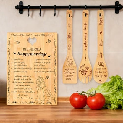 Wedding Gift Recipe for Marriage Bamboo Cutting Board Set, Engraved