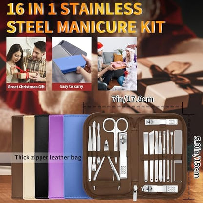 Manicure Set 16 In 1 Professional Stainless Steel Pedicure Kit Toenail