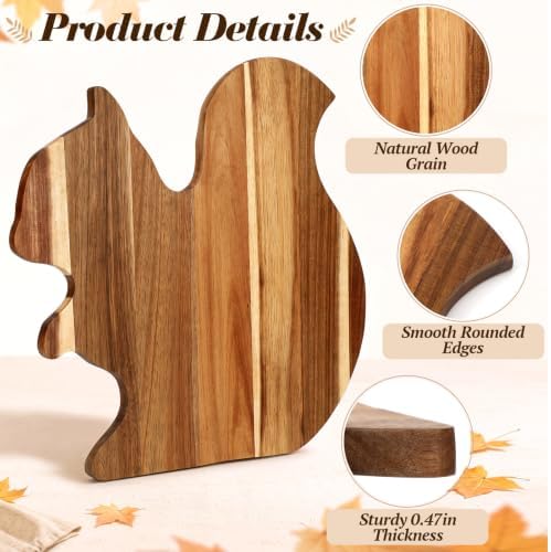 Novabright Fall Squirrel Shaped Cutting Board Acacia Wooden Serving