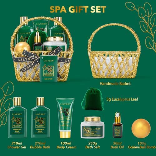 Eucalyptus Spa Bath Gifts Set, 9Pcs Premium Spa Gift Basket for Women