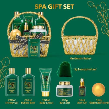 Eucalyptus Spa Bath Gifts Set, 9Pcs Premium Spa Gift Basket for Women