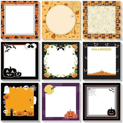 9 Pads Halloween Sticky Notes 50 Sheets Each Spider Pumpkin Bat