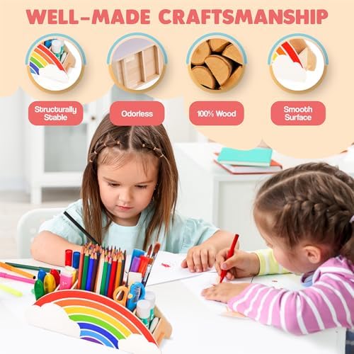 GAMENOTE Rainbow Wooden Desk Organizer Natural Wood No Smell