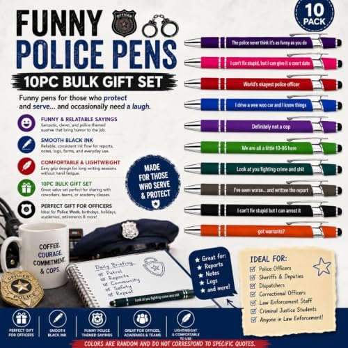 10PC Funny Police Officers Cop Pens Ballpoint Writing Pen Bulk Gifts