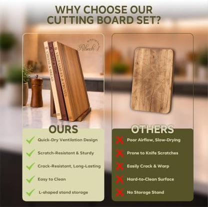 Book Shaped Cutting Board Set of 3, with Storage Stand for Kitchen