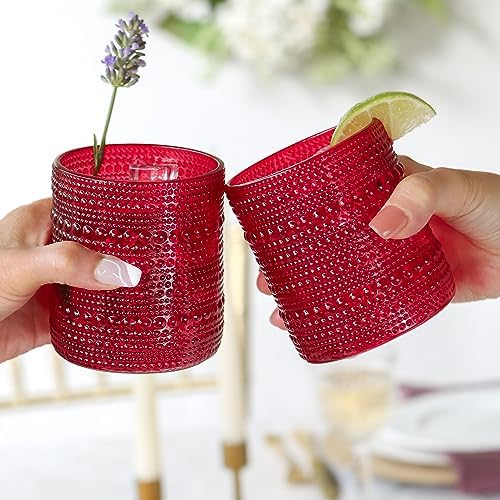Kate Aspen Retro Arch Floral Red Drinking Glasses Set of 6, 10 oz