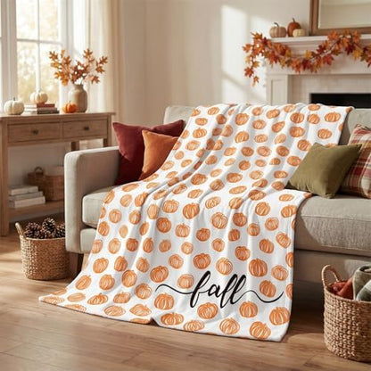 Horaldaily Fall White Painting Pumpkin Flannel Throw Blanket 40x50