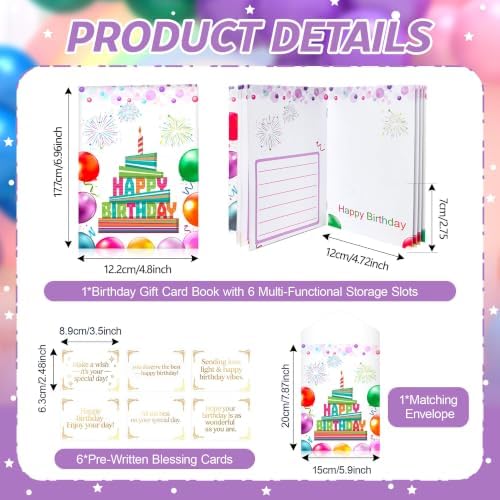 Happy Birthday Gift Card Book, Cash Money Gifts Cards Booklet -White