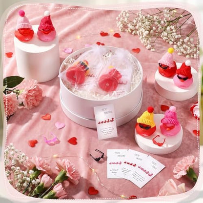 Liliful 24 Sets Pink Red Rubber Ducks with Knit Hat Sunglasses Card