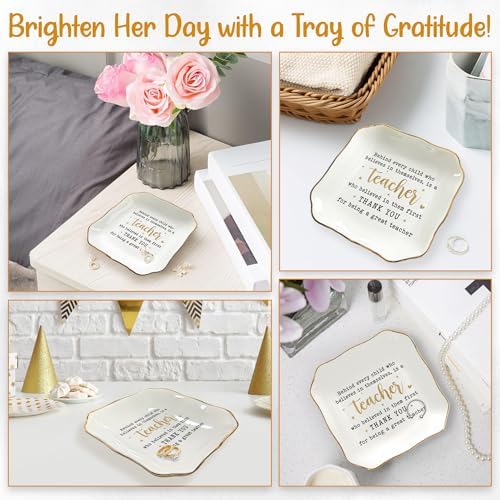 OASSIE Christmas Teacher Gifts for Women - 4"x4" Ceramic Jewelry Dish