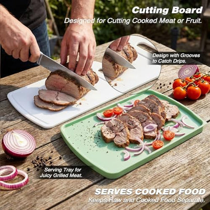 Sunmei Grill Prep and Serving Trays, 3-in-1 Stackable BBQ Food Tray