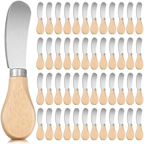 48 Pcs Cheese Spreader Knives, Cheese Knife with Wooden Handle