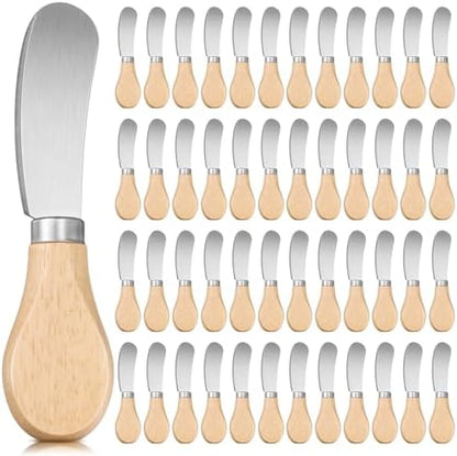 48 Pcs Cheese Spreader Knives, Cheese Knife with Wooden Handle