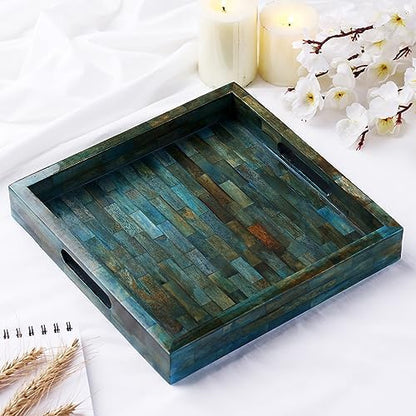 Handicrafts Home Verdigris Bone Inlay Decorative Ottoman Serving