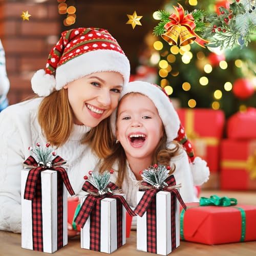 Amyhill 3 Pcs Christmas Wooden Gifts Box Decor Christmas Plaid