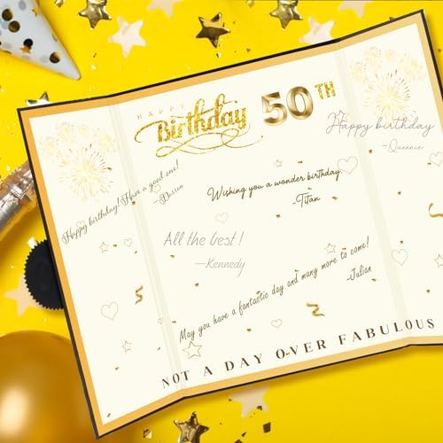 50th Birthday Guest Book Black Gold Party Decorations