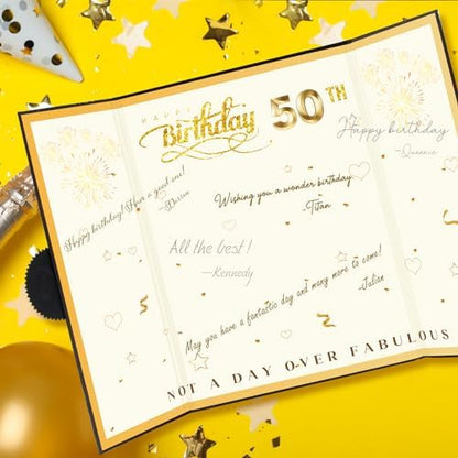 50th Birthday Guest Book Black Gold Party Decorations