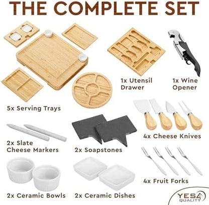 23 pc Charcuterie Board Gift Set, Bamboo, Large, 6 Trays, Knives