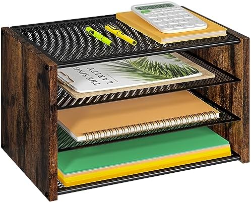 DAOUTIME 3-Tier Paper Letter Tray, Wooden Desk File Organizer