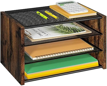 DAOUTIME 3-Tier Paper Letter Tray, Wooden Desk File Organizer