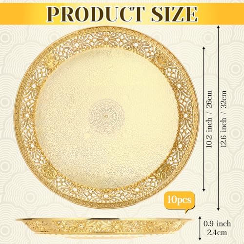 10 Pack Gold Plastic Serving Tray Bulk Lightweight Round Party Snack