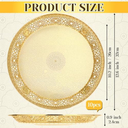 10 Pack Gold Plastic Serving Tray Bulk Lightweight Round Party Snack