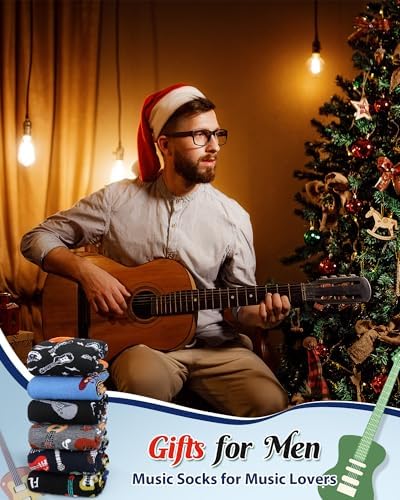 Haysandy 6 Pairs Funny Music Guitar Socks Gifts for Men Music Lover