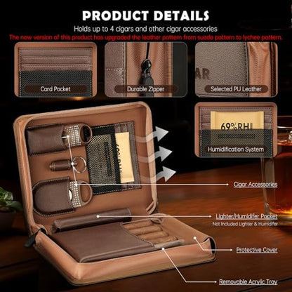 KEJIAR Cigar Humidor Case, Portable Cigar Box with Straight Cutter, V