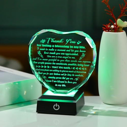 Arikyrist Glass Heart Thank You Gifts for Women Men Friends with Light