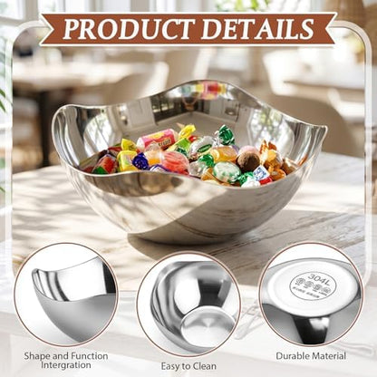 4 Pcs Silver Candy Bowls Stainless Steel, 6.3 Inch Mirror Polished