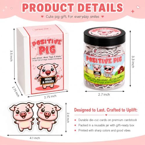 Positive Pig Jar with 60 Affirmation Cards, Cute Pig Gifts for Women