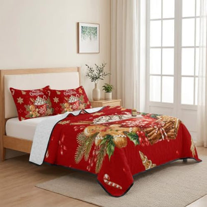 Christmas Quilt Set Twin XL Size 3 Pieces Quilted Bedspread Soft, Hot