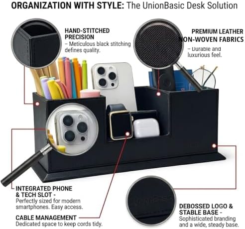 UnionBasic Desk Organizer, Desktop Caddy Leather Multi-compartment Pen
