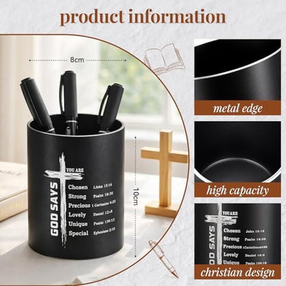 Maitys Metal Desk Pen Holder Christian Aluminum Pen Cup Gift, God Says